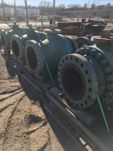TRUNINOIN MOUNTED BALLVALVES PURCHASED BUY NATIONWIDESURPLUS ODESSA TEXAS THESE ARE 16' 600 WKM BALL VALVES API600 WCB NACE FLANGED LARGE DIAMETER WARREN WKM GROVE AND KF BALL VALVES GEAR OPERATED 